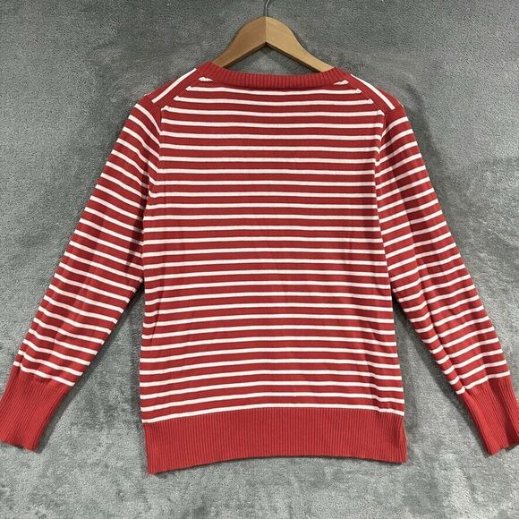 Banana Republic Red White Striped 100% Cotton Sweater Crest Graphic Sz M - Picture 5 of 9